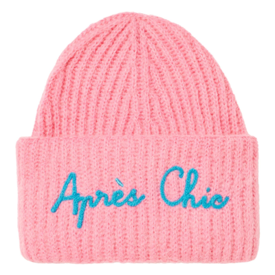 Shop Mc2 Saint Barth Woman Brushed And Ultra Soft Beanie With Apres Chic Embroidery In Pink