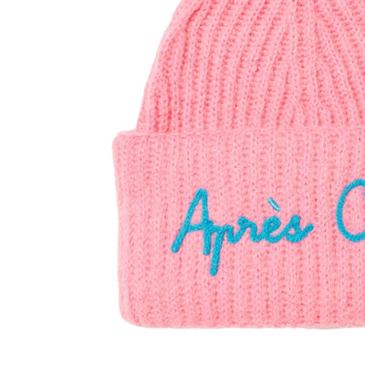 Shop Mc2 Saint Barth Woman Brushed And Ultra Soft Beanie With Apres Chic Embroidery In Pink