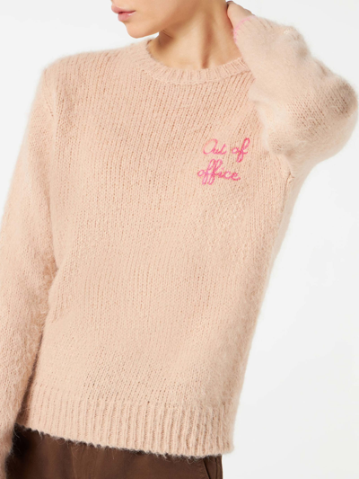 Mc2 Saint Barth Woman Beige Brushed Sweater With Embroidery In Beige