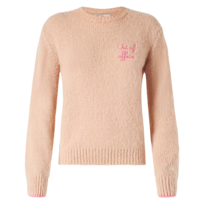 Mc2 Saint Barth Woman Beige Brushed Sweater With Embroidery In Beige