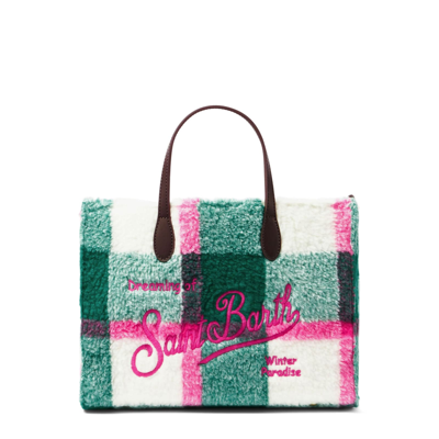 Shop Mc2 Saint Barth Vivian Sherpa Handbag With Multicolor Check Print