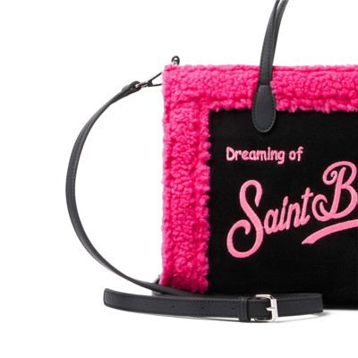 Shop Mc2 Saint Barth Vivian Handbag With Fuchsia Sherpa Details In Black