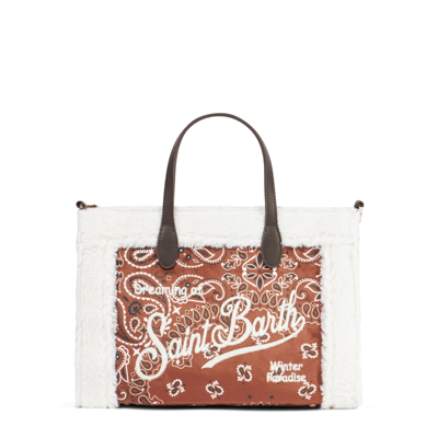 Shop Mc2 Saint Barth Vivian Handbag With Bandanna Print And Sherpa Details In Brown