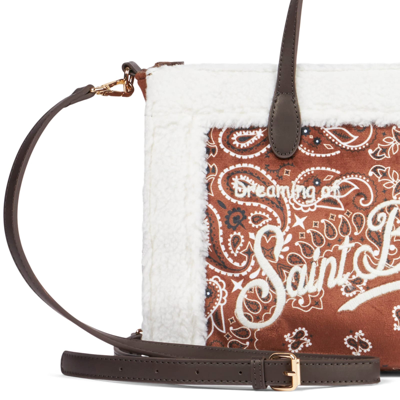 Shop Mc2 Saint Barth Vivian Handbag With Bandanna Print And Sherpa Details In Brown