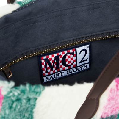Shop Mc2 Saint Barth Vivian Sherpa Handbag With Multicolor Check Print