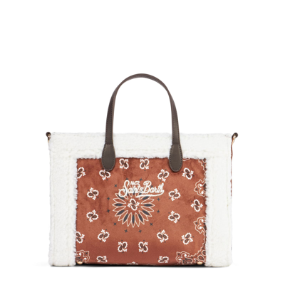 Shop Mc2 Saint Barth Vivian Handbag With Bandanna Print And Sherpa Details In Brown