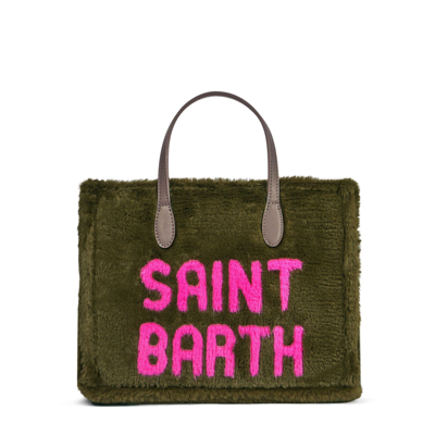 Shop Mc2 Saint Barth Vivian Green Faux Fur Handbag