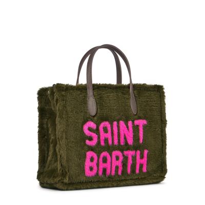 Shop Mc2 Saint Barth Vivian Green Faux Fur Handbag