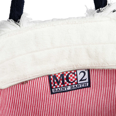 Shop Mc2 Saint Barth Vanity Terry Shoulder Bag With Porto Rotondo Embroidery In White