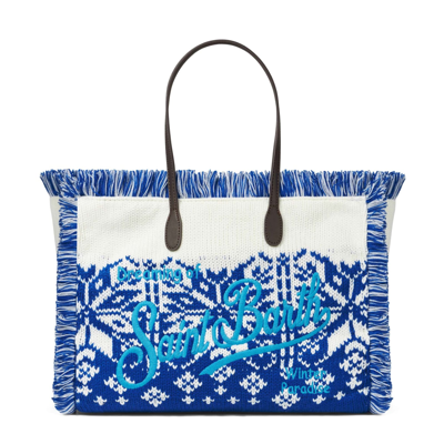 Shop Mc2 Saint Barth Vanity Wooly Shoulder Bag With Nordic Pattern In Blue