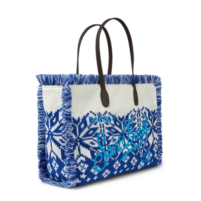 Mc2 Saint Barth Vanity Shoulder Bag With Nordic Pattern In Blue