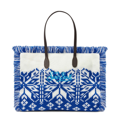 Mc2 Saint Barth Vanity Shoulder Bag With Nordic Pattern In Blue