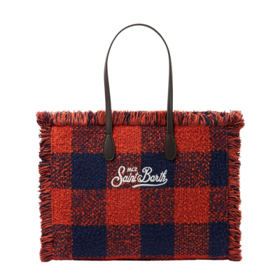 Shop Mc2 Saint Barth Vanity Wooly Shoulder Bag With Check Print In Orange