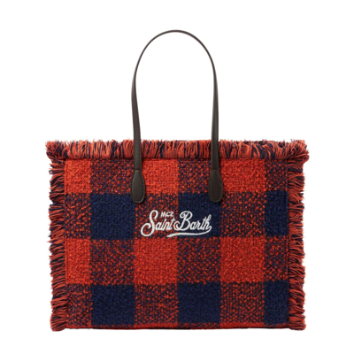 Mc2 Saint Barth Vanity Shoulder Bag With Gingham Print In Orange