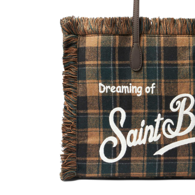 Mc2 Saint Barth Vanity Shoulder Bag With Green And Brown Tartan Pattern In Green