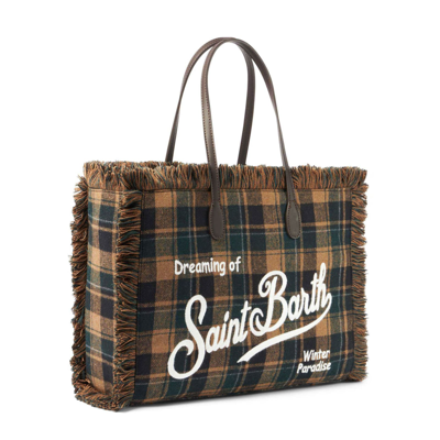 Mc2 Saint Barth Vanity Shoulder Bag With Green And Brown Tartan Pattern In Green