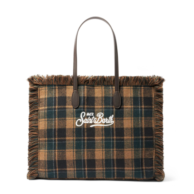 Mc2 Saint Barth Vanity Shoulder Bag With Green And Brown Tartan Pattern In Green