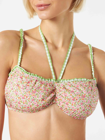 Mc2 Saint Barth Top Bralette Swimsuit With Liberty Print Liberty Special Edition In Green