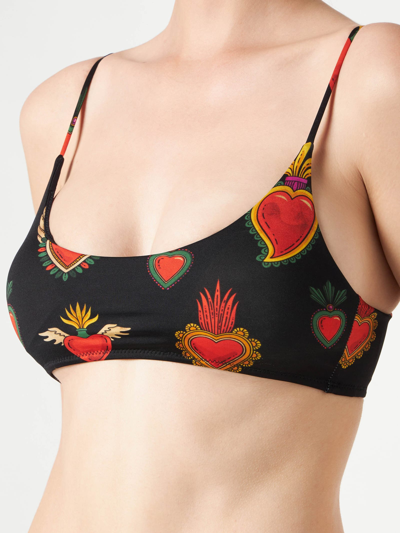 Mc2 Saint Barth Sacred Hearts Print Bralette In Black