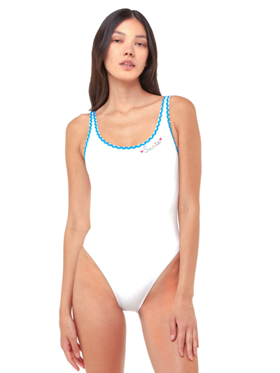 Shop Mc2 Saint Barth One Piece Swimsuit With Santa Embroidery In White