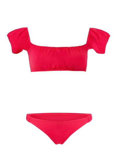 Shop Mc2 Saint Barth Off-shoulder Red Bikini