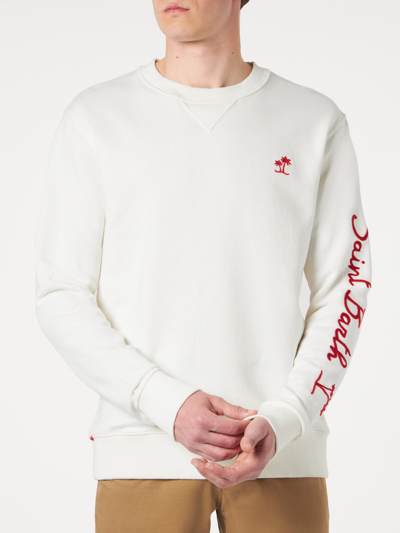 Shop Mc2 Saint Barth Man White Sweatshirt With Saint Barth Embroidery