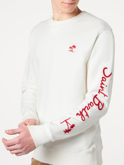 Shop Mc2 Saint Barth Man White Sweatshirt With Saint Barth Embroidery