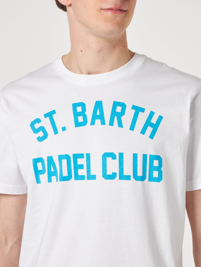 Mc2 Saint Barth Man White Cotton T-shirt With Padel Print In White