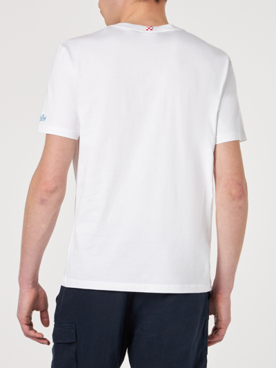 Mc2 Saint Barth Man White Cotton T-shirt With Padel Print In White