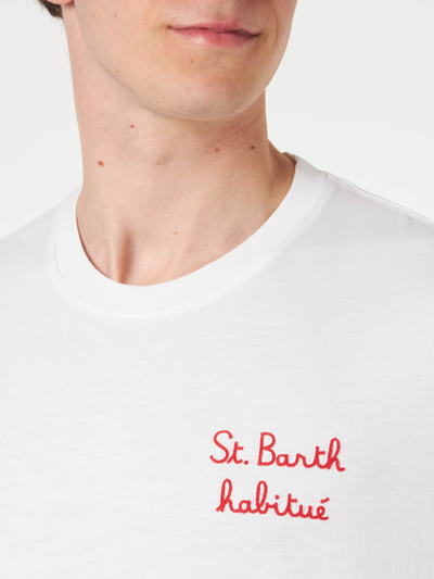 Mc2 Saint Barth Man Cotton T-shirt With St. Barth Island Print In White