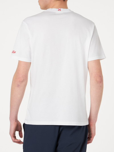 Mc2 Saint Barth Man Cotton T-shirt With St. Barth Island Print In White