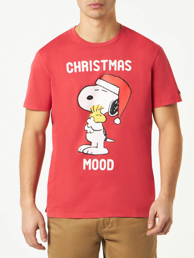 Shop Mc2 Saint Barth Man Heavy Cotton T-shirt With Snoopy Print Peanuts Special Edition In Red