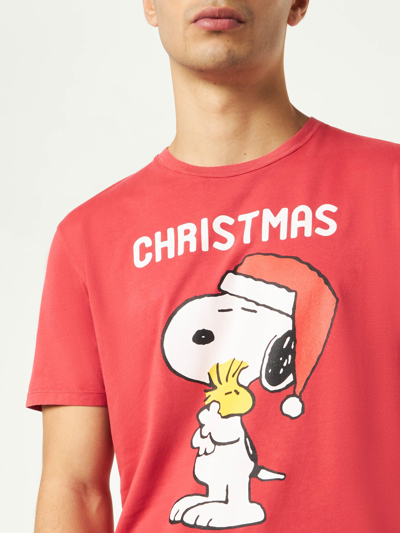 Shop Mc2 Saint Barth Man Heavy Cotton T-shirt With Snoopy Print Peanuts Special Edition In Red