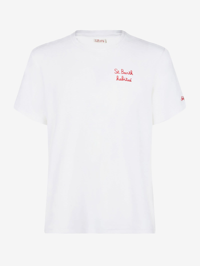 Mc2 Saint Barth Man Cotton T-shirt With St. Barth Island Print In White