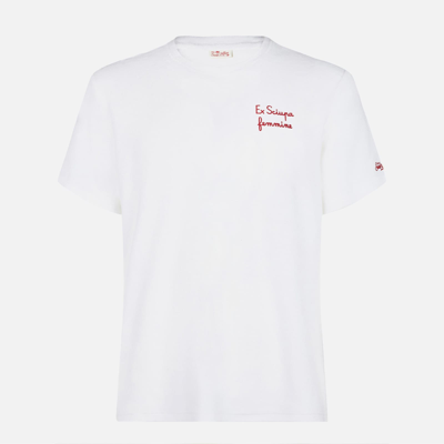 Shop Mc2 Saint Barth Man T-shirt With Ex Sciupa Femmine Embroidery In White