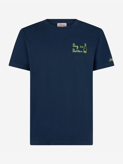 Mc2 Saint Barth Man T-shirt With Big Is Better Front Embroidery In Blue