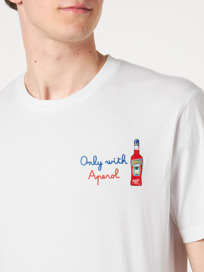 Mc2 Saint Barth Man T-shirt With Aperol Front Embroidery Aperol Special Edition In White