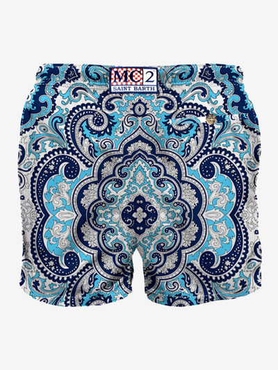 Mc2 Saint Barth Light Blue Paisley Mans Swim Shorts