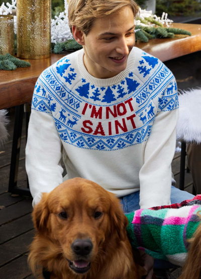 Mc2 Saint Barth Man Sweater With Im Not Saint Lettering In White