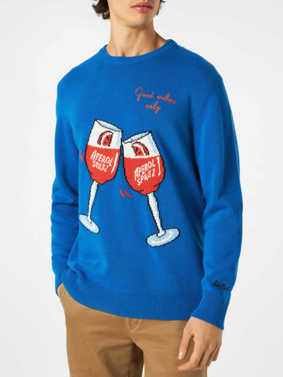 Shop Mc2 Saint Barth Man Sweater With Aperol Spritz Print Aperol Special Edition In Blue
