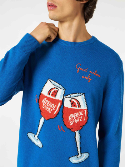 Shop Mc2 Saint Barth Man Sweater With Aperol Spritz Print Aperol Special Edition In Blue