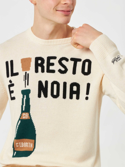 Mc2 Saint Barth Man Sweater With Il Resto È Noia! Embroidery In White