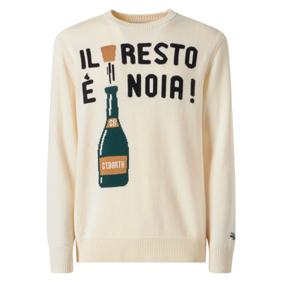 Mc2 Saint Barth Man Sweater With Il Resto È Noia! Embroidery In White