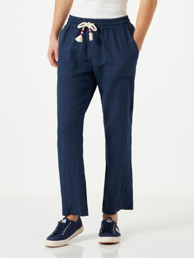 Shop Mc2 Saint Barth Man Navy Blue Linen Pants