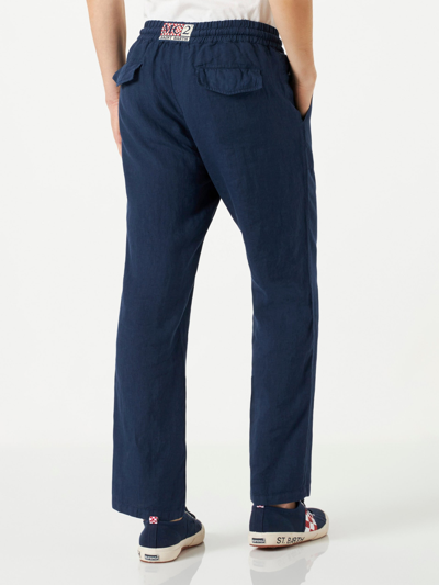 Shop Mc2 Saint Barth Man Navy Blue Linen Pants