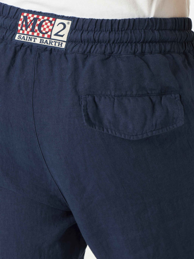 Shop Mc2 Saint Barth Man Navy Blue Linen Pants