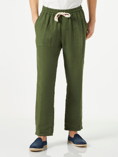 Shop Mc2 Saint Barth Man Military Green Linen Pants