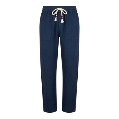 Shop Mc2 Saint Barth Man Navy Blue Linen Pants