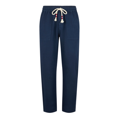Mc2 Saint Barth Blue Calais Linen Pants In Blue