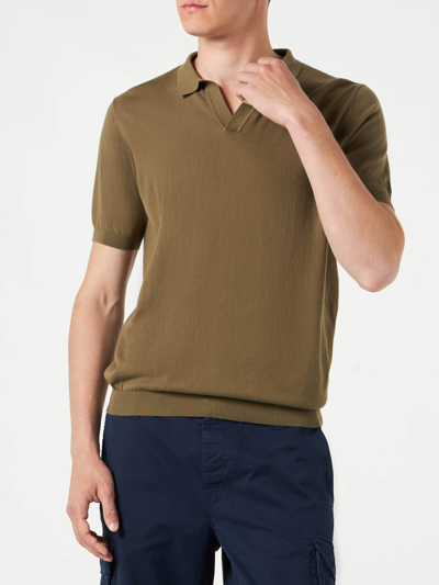 Shop Mc2 Saint Barth Man Military Green Knitted Polo T-shirt Sloan